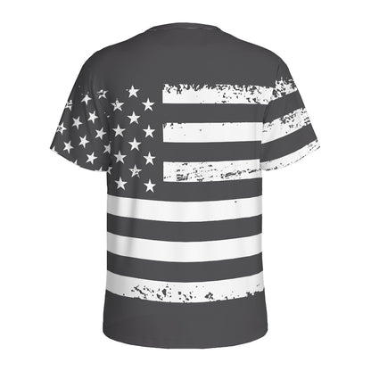Grey And White American Flag Print Men's Sports T-Shirt