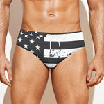 Grey And White American Flag Print Men's Swim Briefs