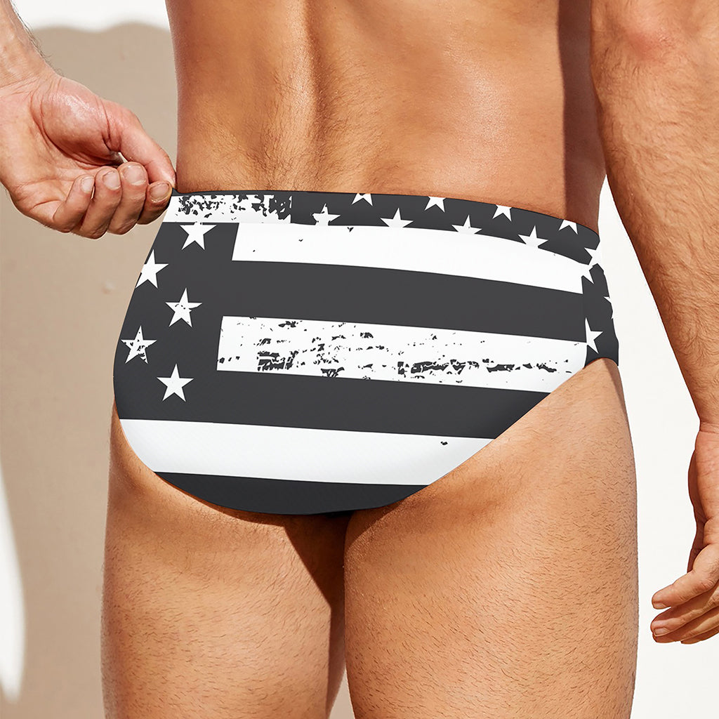 Grey And White American Flag Print Men's Swim Briefs