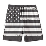 Grey And White American Flag Print Men's Swim Trunks