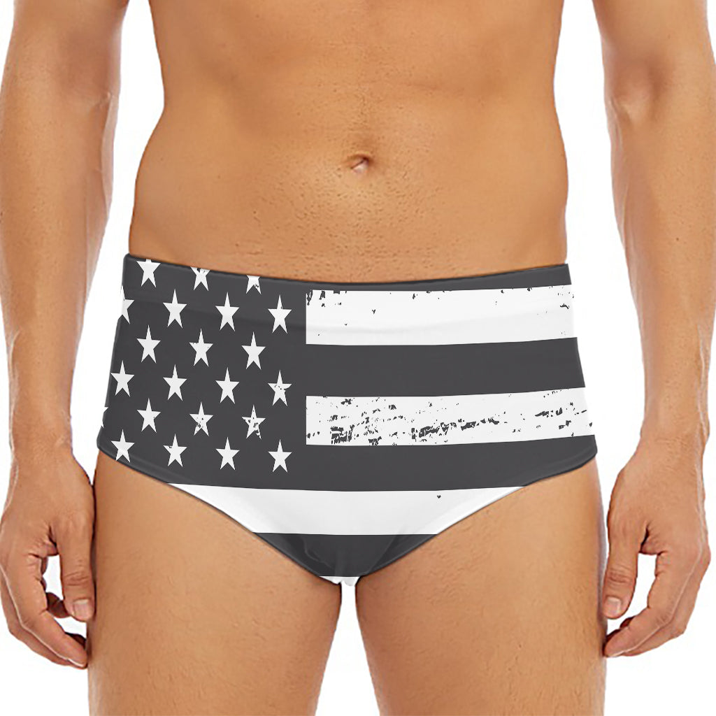 Grey And White American Flag Print Men's Triangle Swim Briefs