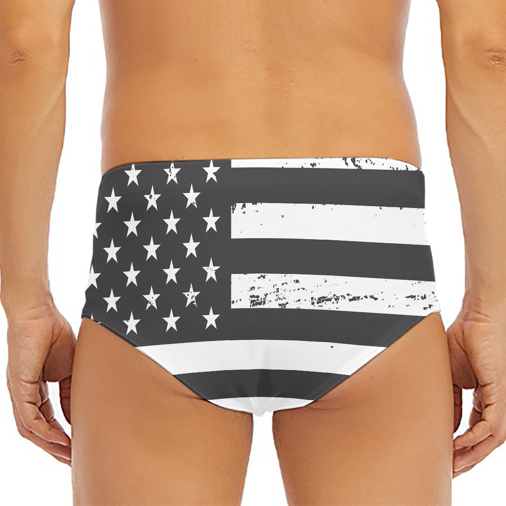 Grey And White American Flag Print Men's Triangle Swim Briefs