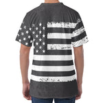 Grey And White American Flag Print Men's Velvet T-Shirt