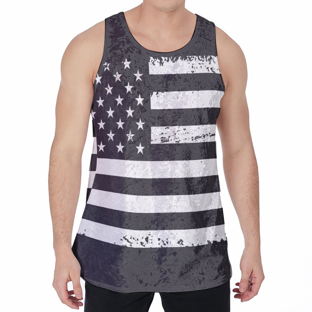 Grey And White American Flag Print Men's Velvet Tank Top