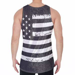 Grey And White American Flag Print Men's Velvet Tank Top