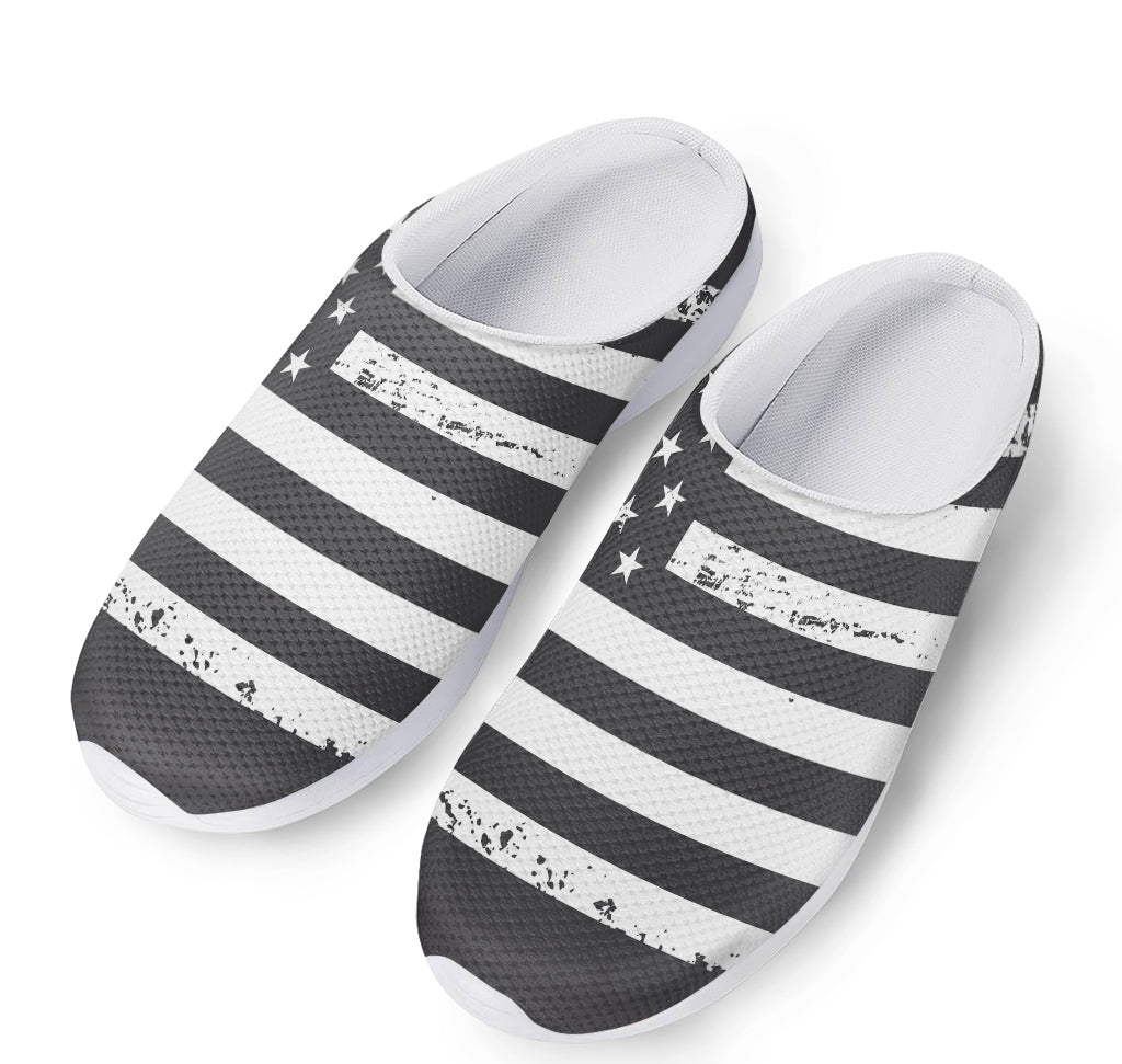 Grey And White American Flag Print Mesh Casual Shoes