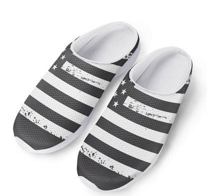 Grey And White American Flag Print Mesh Casual Shoes