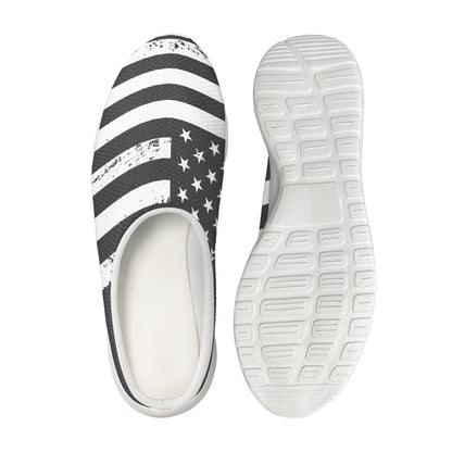 Grey And White American Flag Print Mesh Casual Shoes