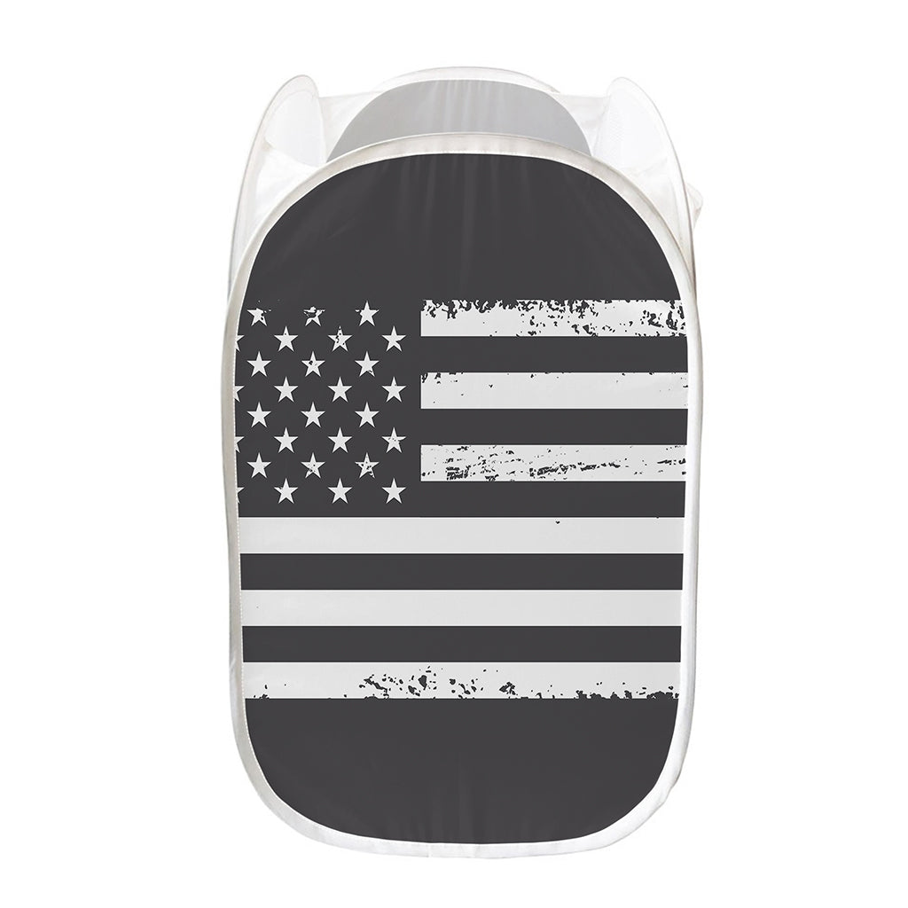 Grey And White American Flag Print Mesh Laundry Hamper