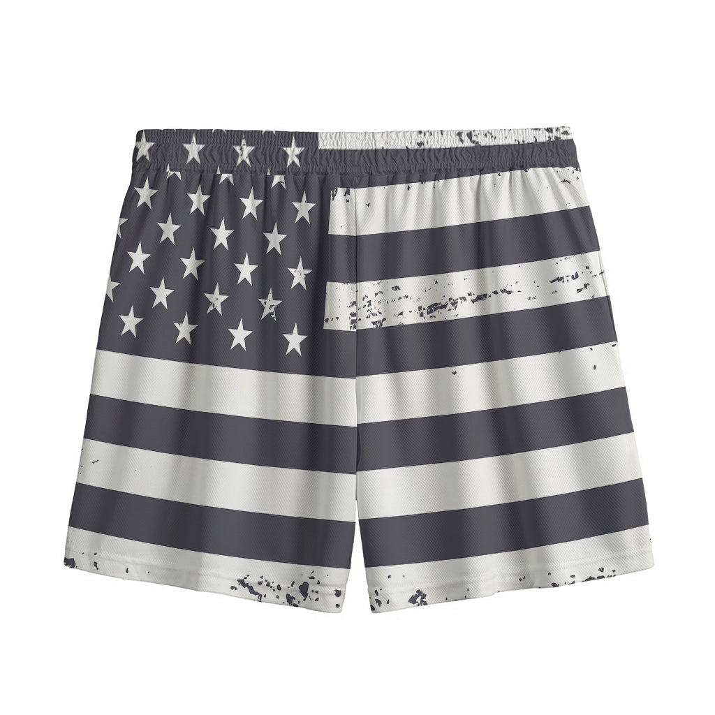 Grey And White American Flag Print Mesh Shorts