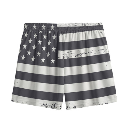 Grey And White American Flag Print Mesh Shorts