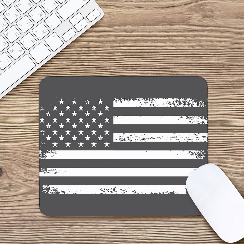 Grey And White American Flag Print Mouse Pad