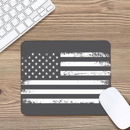 Grey And White American Flag Print Mouse Pad