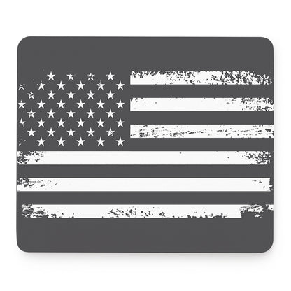 Grey And White American Flag Print Mouse Pad