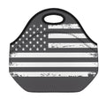 Grey And White American Flag Print Neoprene Lunch Bag