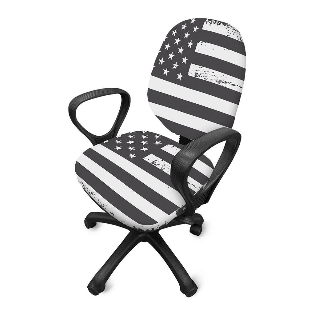 Grey And White American Flag Print Office Chair Cover