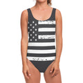 Grey And White American Flag Print One Piece Swimsuit
