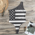 Grey And White American Flag Print One Shoulder Bodysuit