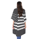 Grey And White American Flag Print Open Front Beach Cover Up