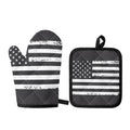 Grey And White American Flag Print Oven Mitt And Pot Holder Set