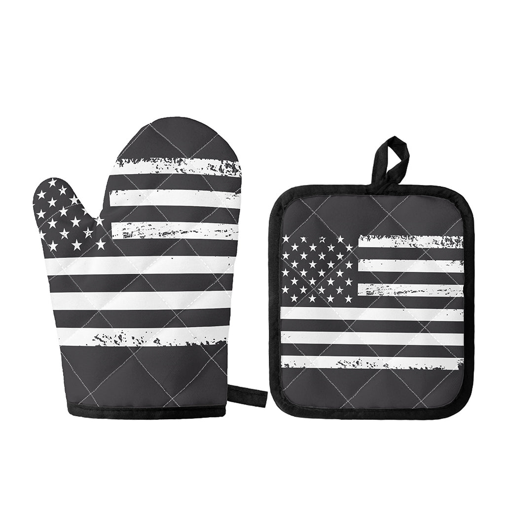Grey And White American Flag Print Oven Mitt And Pot Holder Set