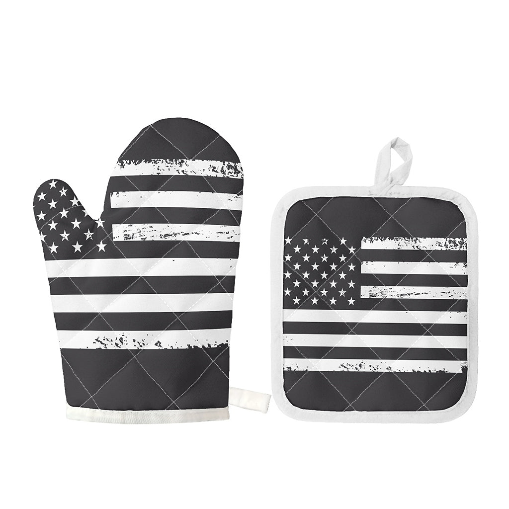 Grey And White American Flag Print Oven Mitt And Pot Holder Set