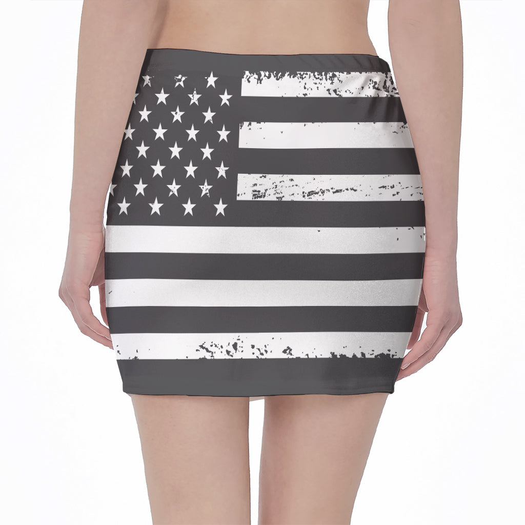 Grey And White American Flag Print Pencil Mini Skirt