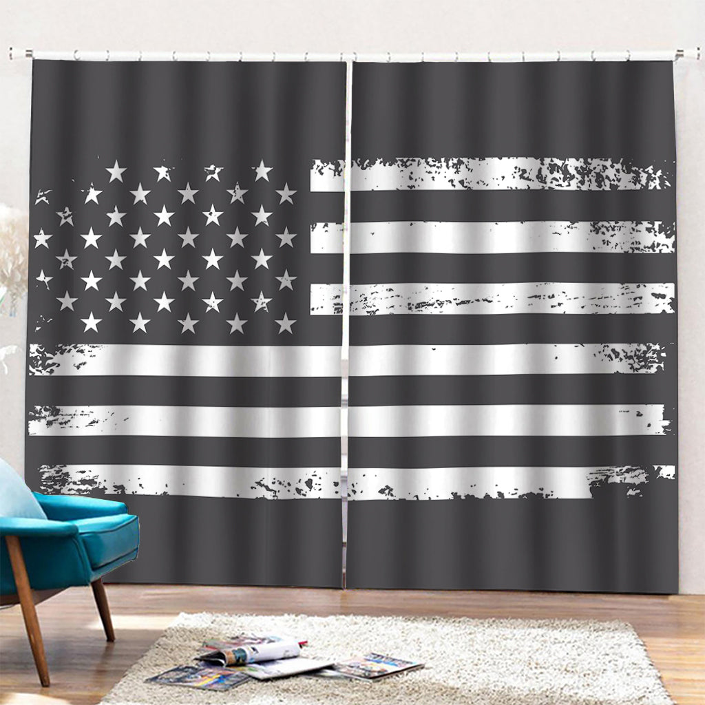 Grey And White American Flag Print Pencil Pleat Curtains