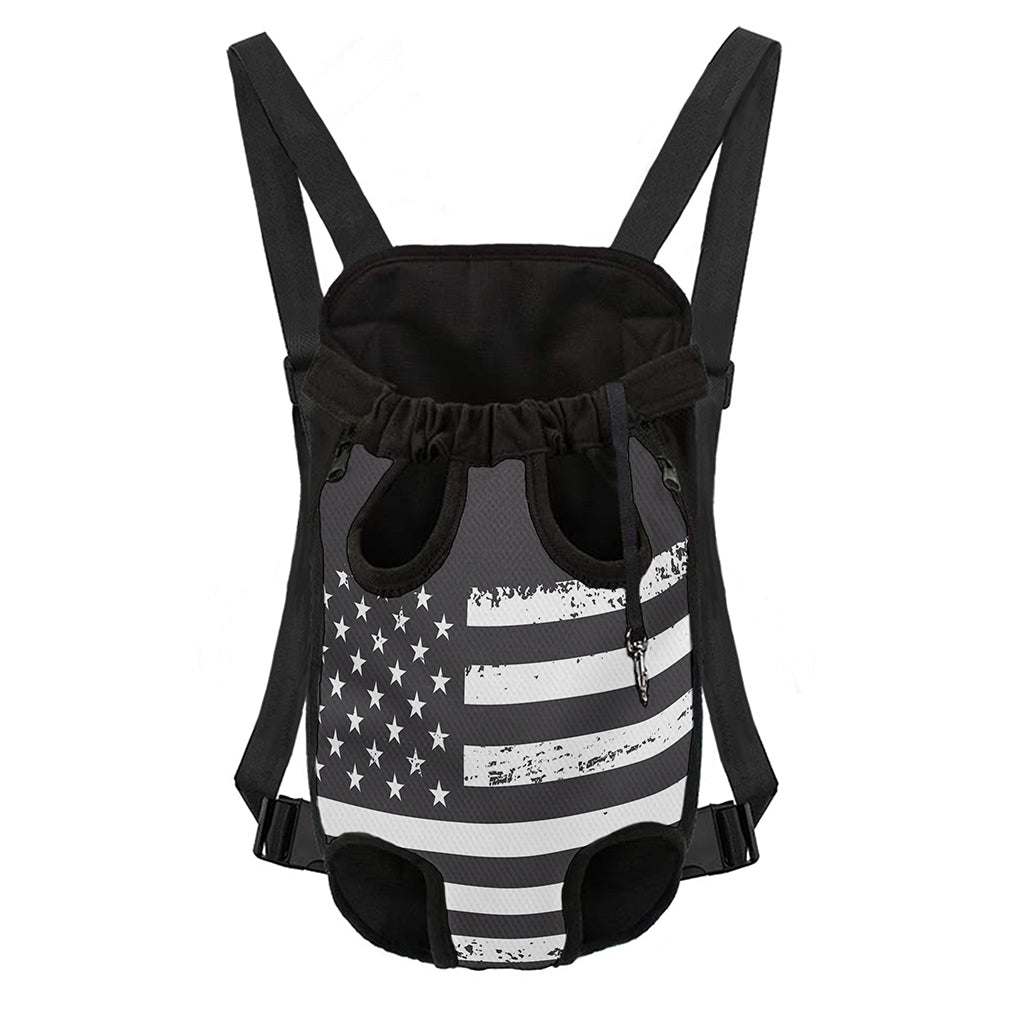 Grey And White American Flag Print Pet Carrier Backpack