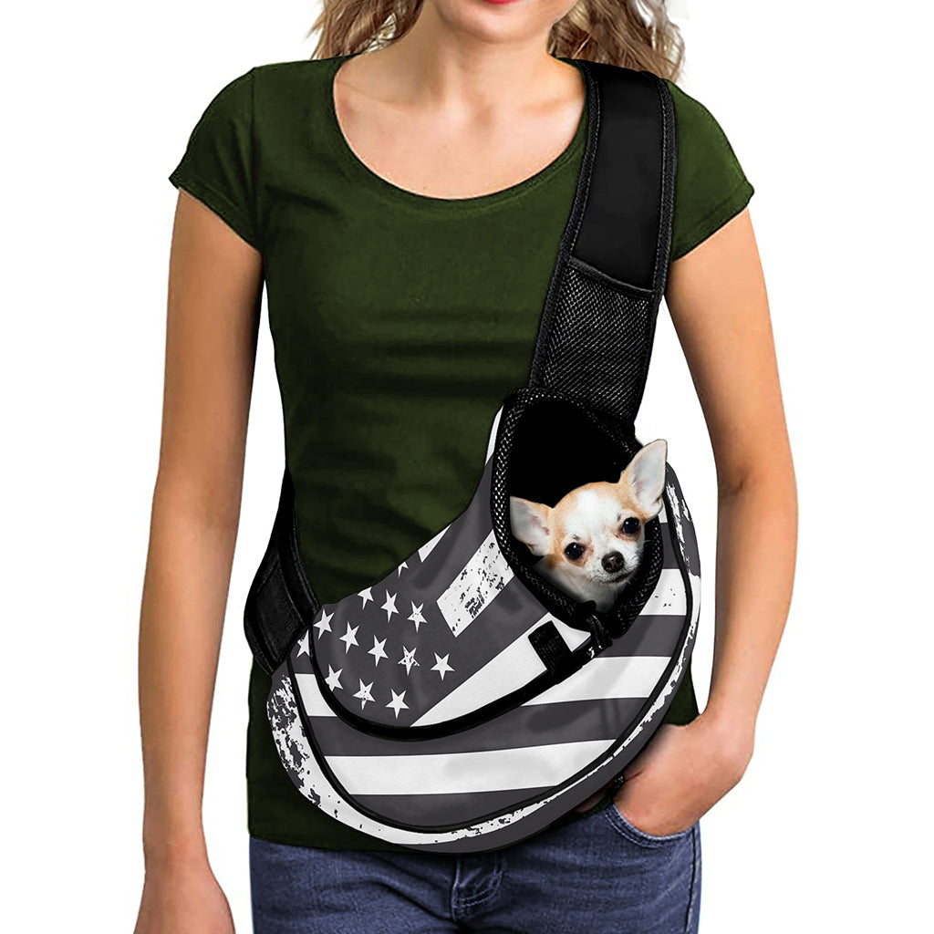 Grey And White American Flag Print Pet Sling Carrier