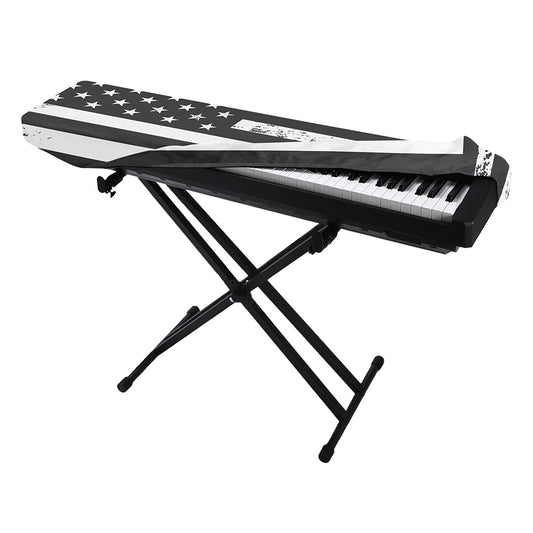 Grey And White American Flag Print Piano Keyboard Cover