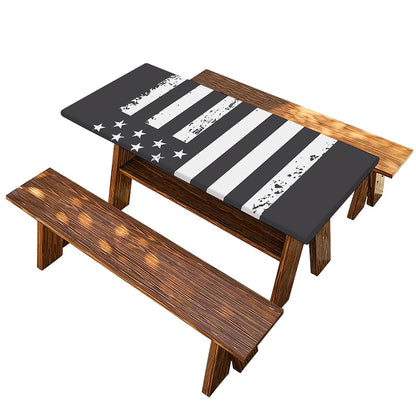 Grey And White American Flag Print Picnic Table Cover