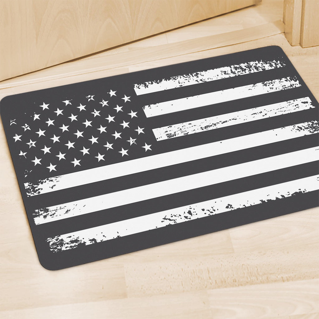 Grey And White American Flag Print Polyester Doormat