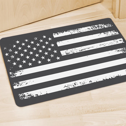Grey And White American Flag Print Polyester Doormat