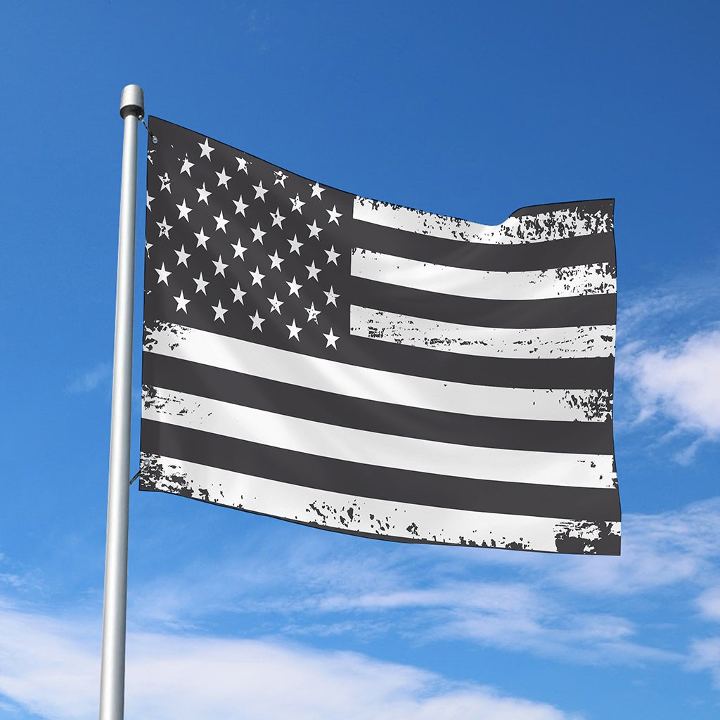 Grey And White American Flag Print Polyester Flag