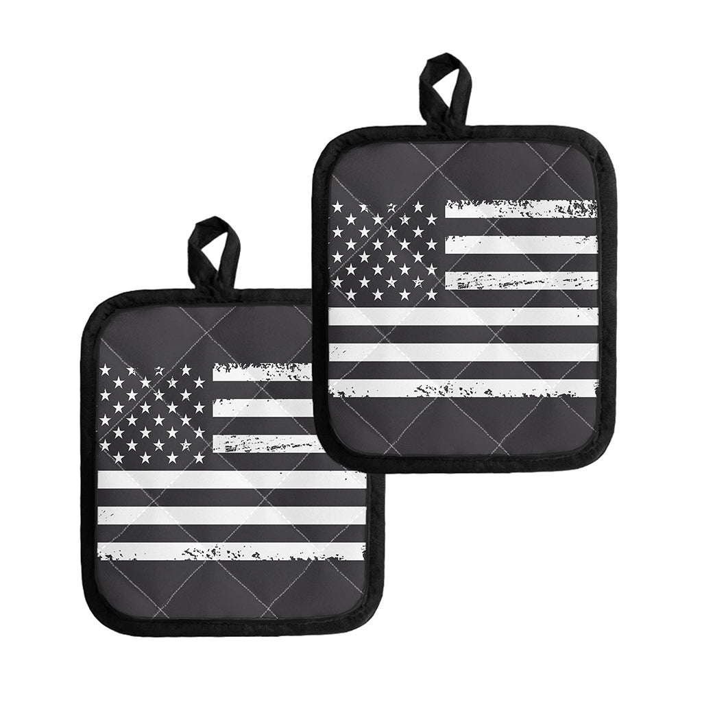 Grey And White American Flag Print Pot Holders
