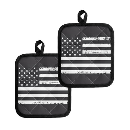 Grey And White American Flag Print Pot Holders