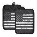 Grey And White American Flag Print Pot Holders With Pocket