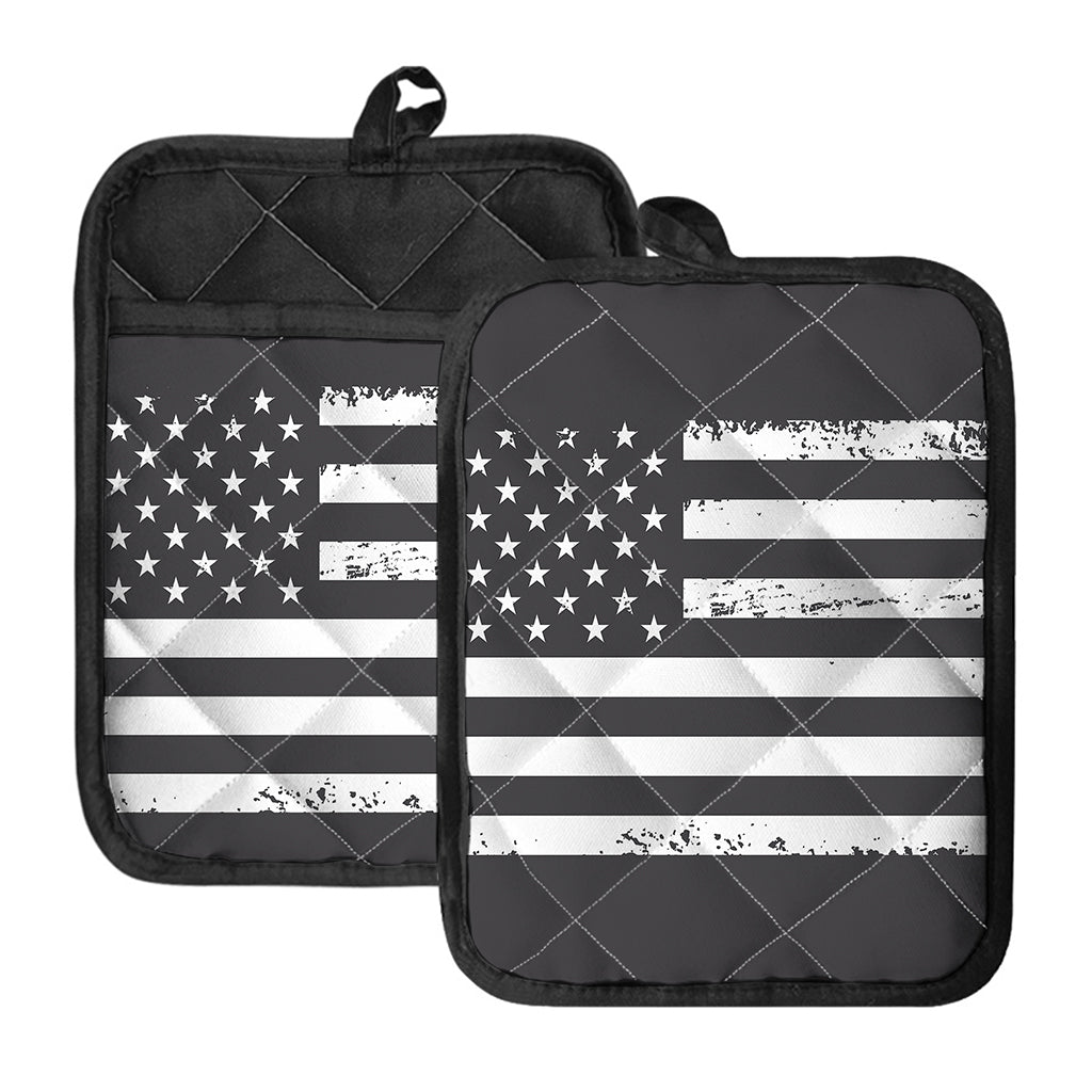 Grey And White American Flag Print Pot Holders With Pocket
