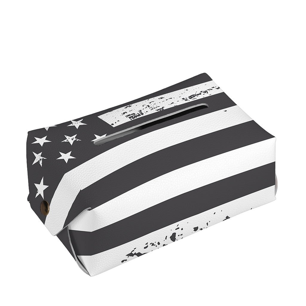 Grey And White American Flag Print Rectangle Tissue Box Cover