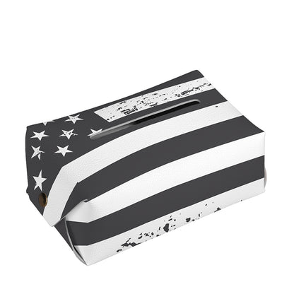 Grey And White American Flag Print Rectangle Tissue Box Cover