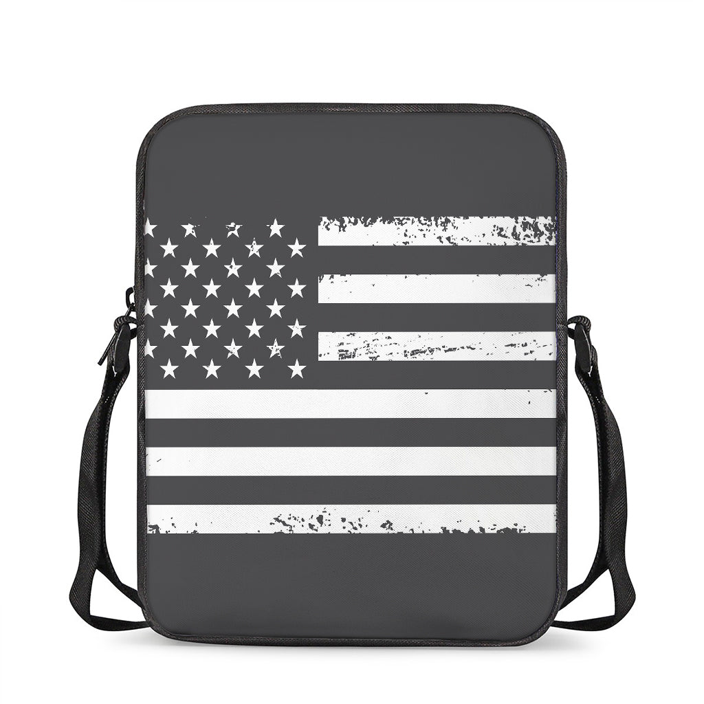 Grey And White American Flag Print Rectangular Crossbody Bag