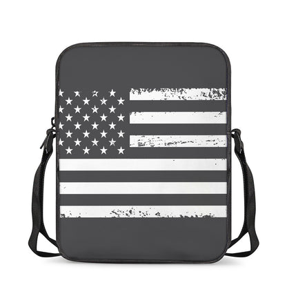 Grey And White American Flag Print Rectangular Crossbody Bag