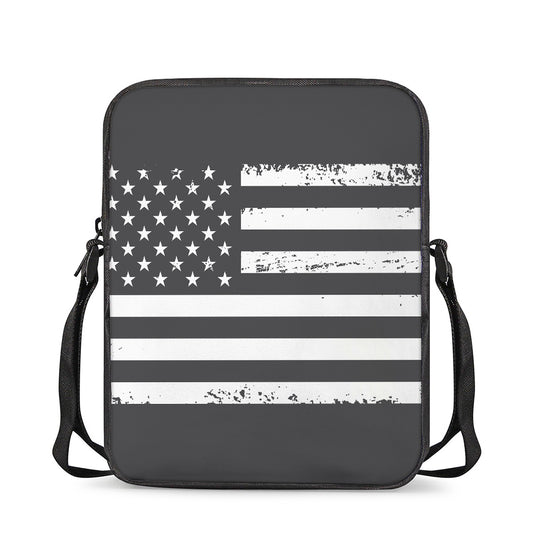 Grey And White American Flag Print Rectangular Crossbody Bag