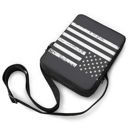 Grey And White American Flag Print Rectangular Crossbody Bag