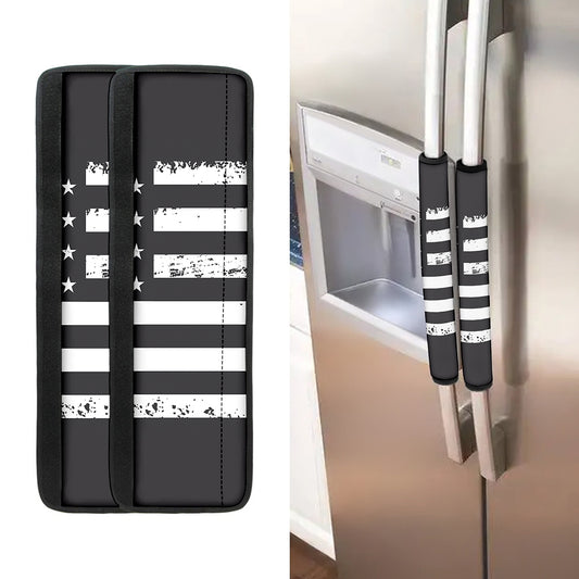 Grey And White American Flag Print Refrigerator Handle Covers