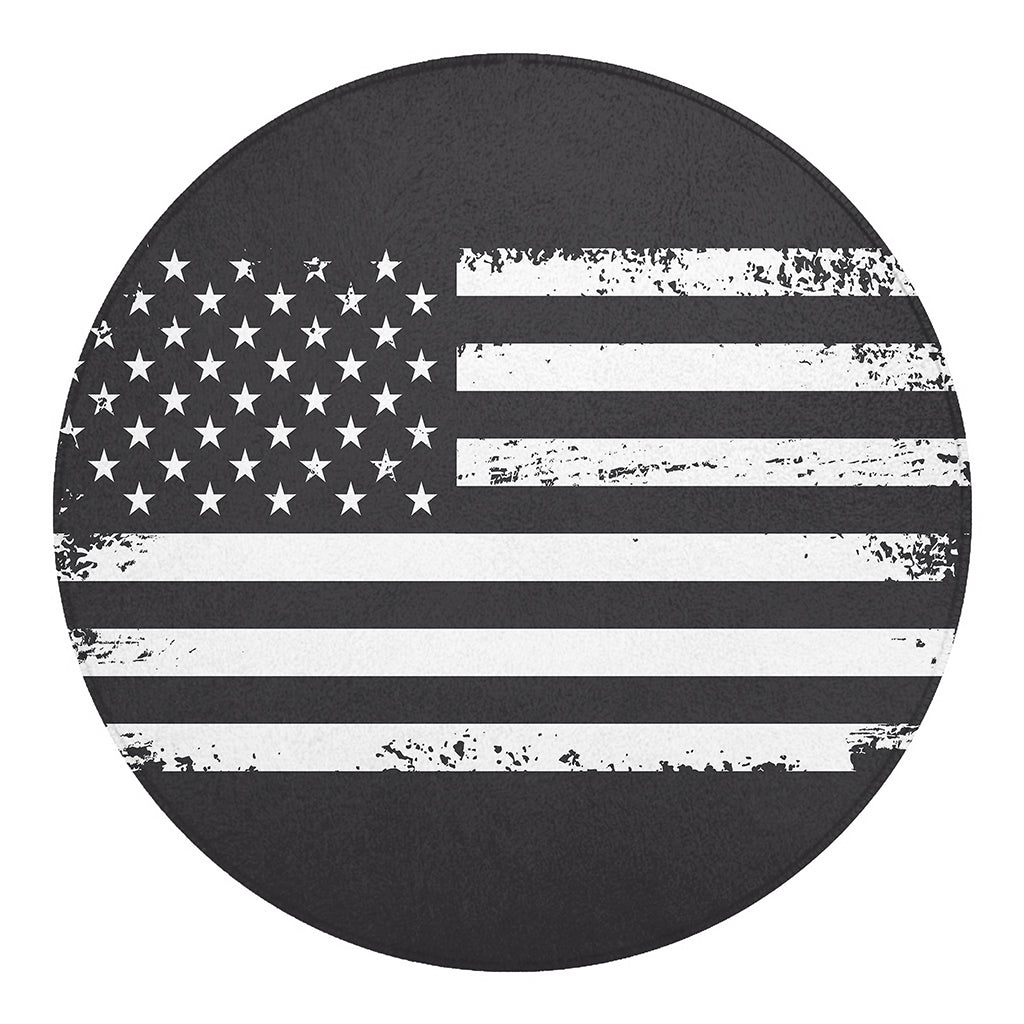 Grey And White American Flag Print Round Blanket