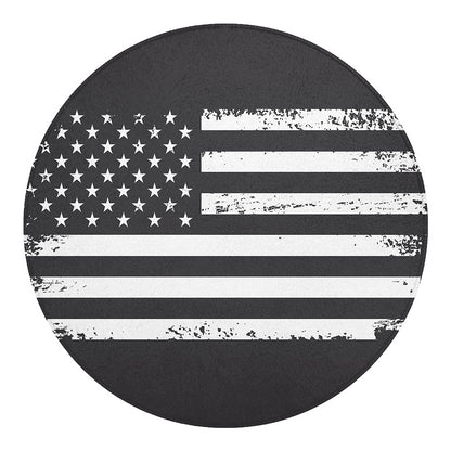 Grey And White American Flag Print Round Blanket
