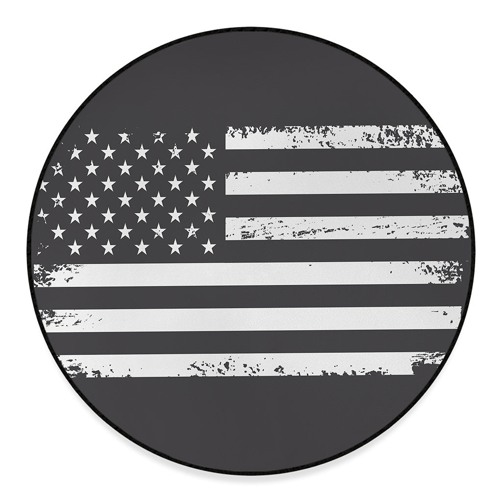 Grey And White American Flag Print Round Floor Mat