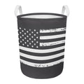 Grey And White American Flag Print Round Laundry Basket